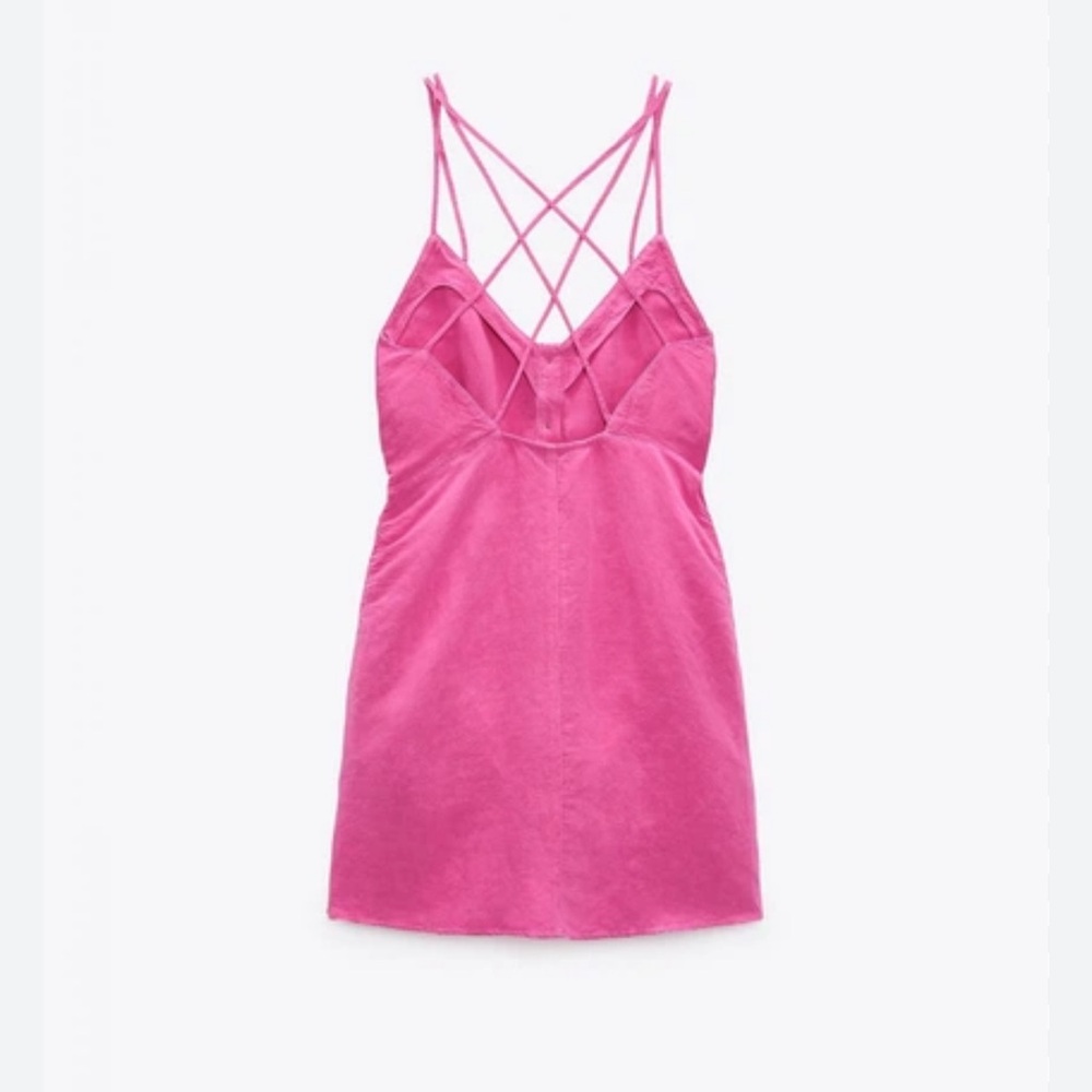 Zara Hot Pink Button-Front Strappy Mini Dress - Picture 2 of 4